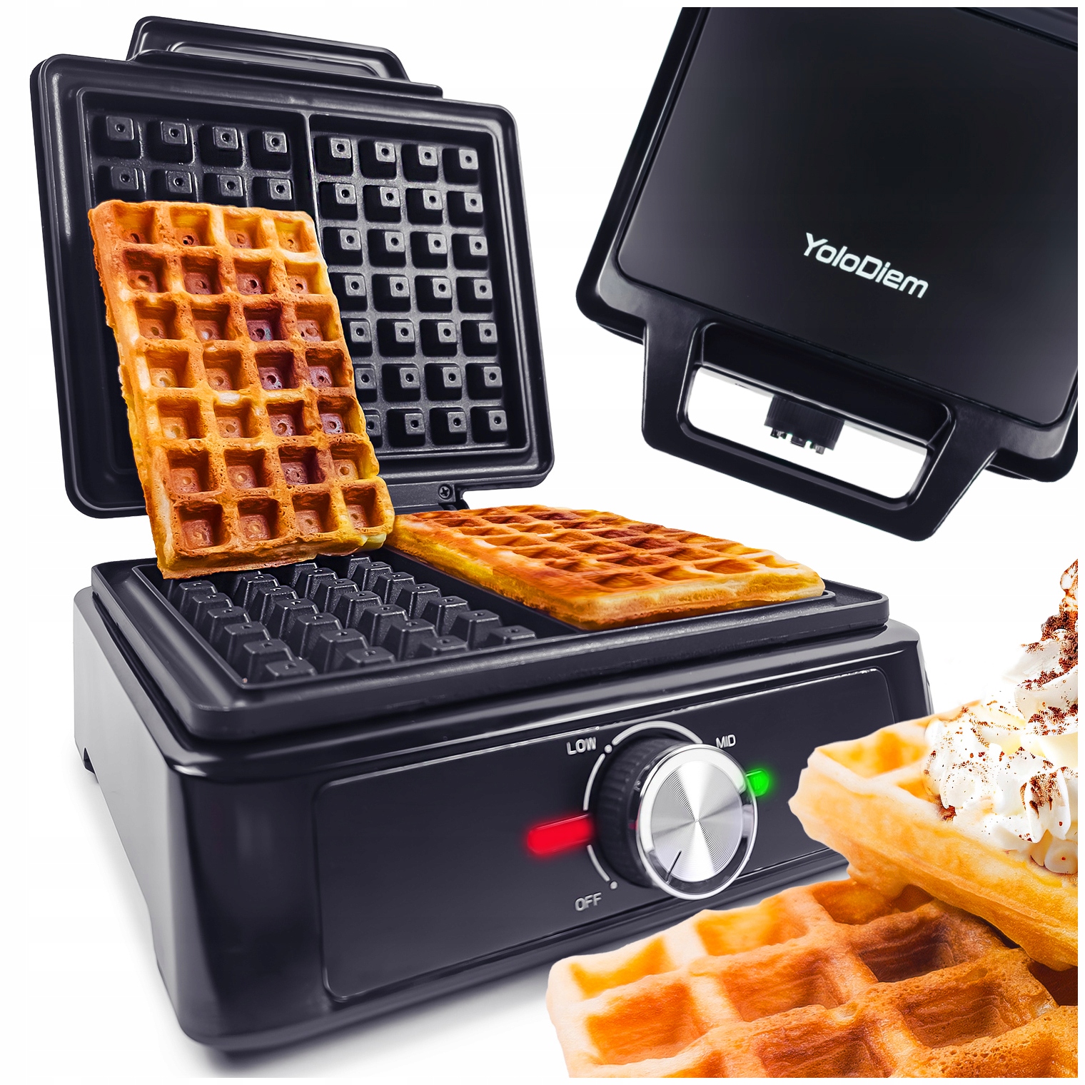 Gofrownica 2300W 2 Duże Gofry Regulacja Chrupkości Nieprzywierająca Powłoka