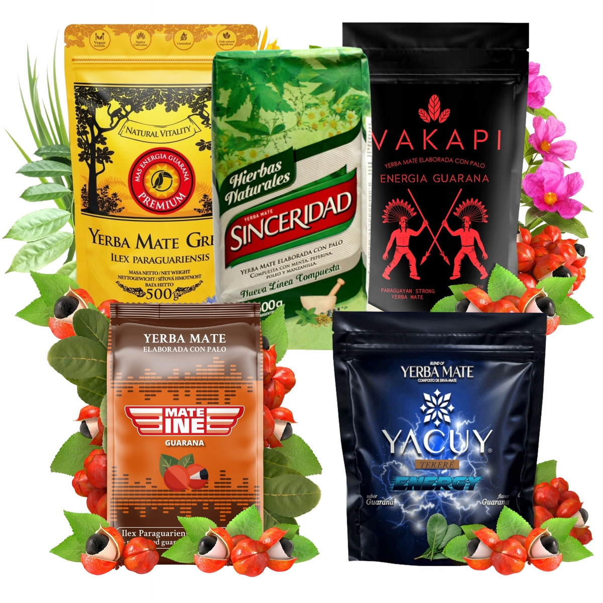 Sada Yerba Mate Energia Guarana různé druhy 5x500g
