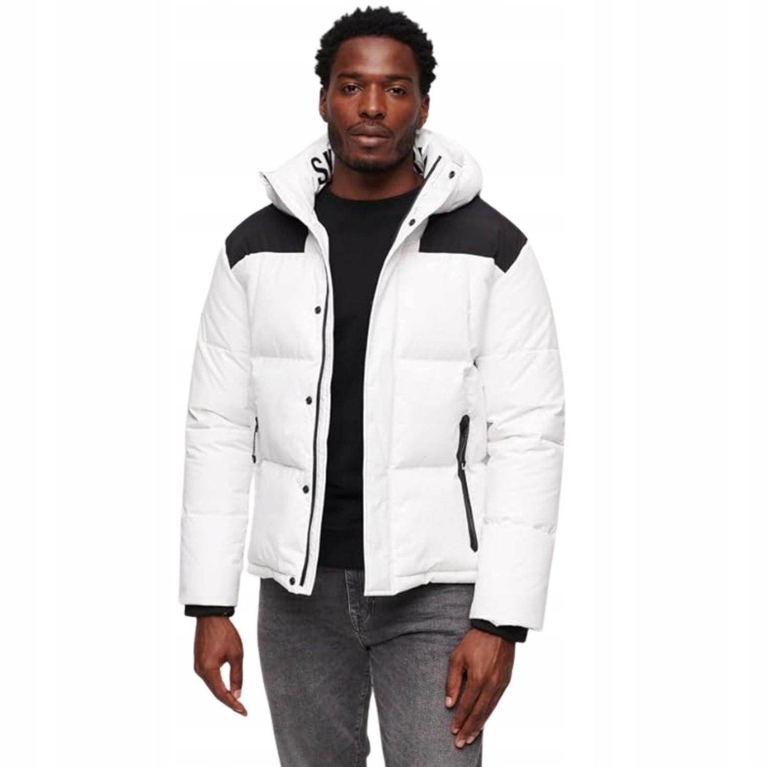 Pánská bílá péřová bunda Superdry s kapucí zateplená vel. 2XL