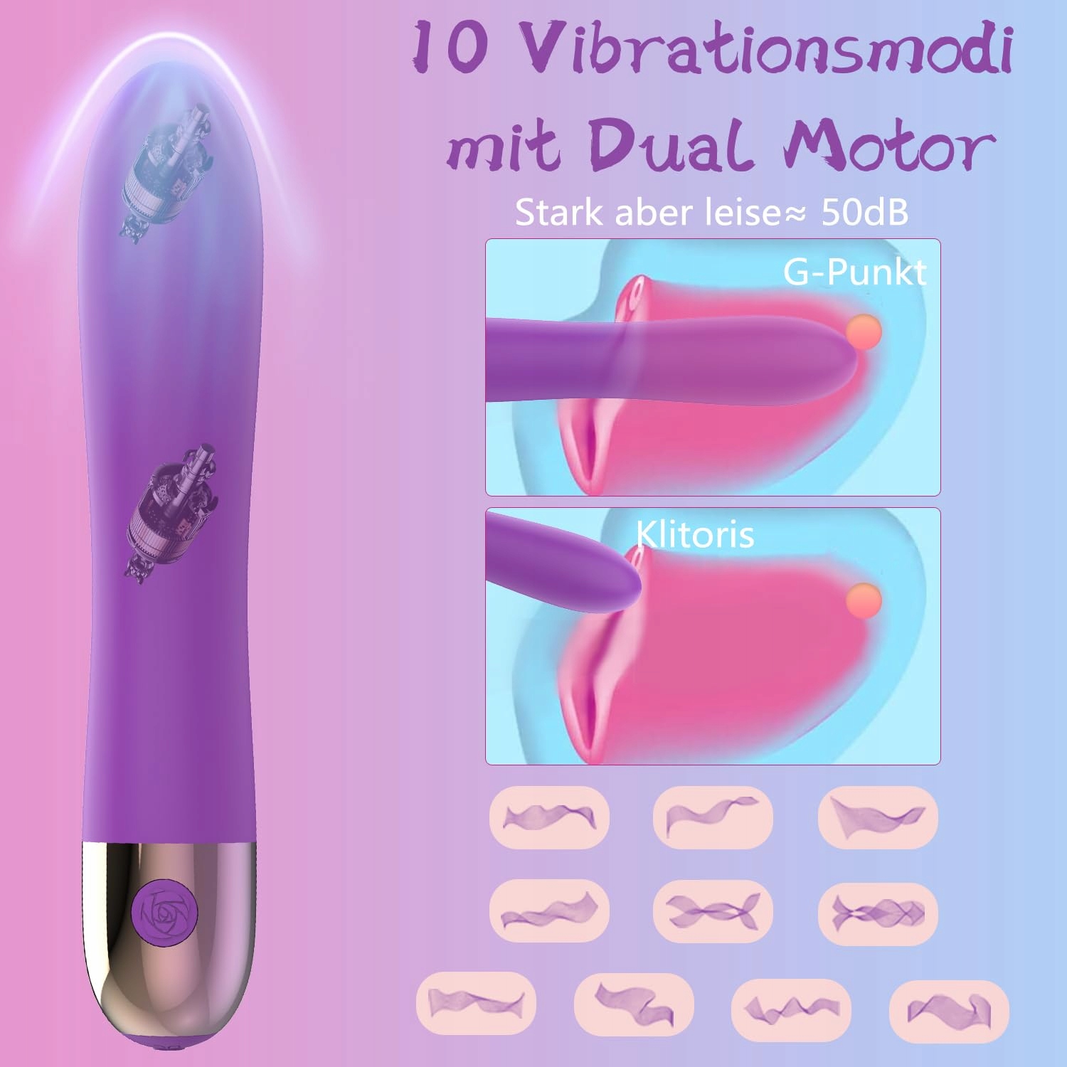 SILIKON Wibrator Dla Kobiet Klitoris G-punkt Cichy Mocny 10 Trybów — miniatura 3