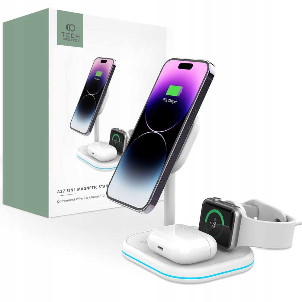 Bezdrátová nabíječka Tech-protect Qi 15W-A27 3in1 bílá