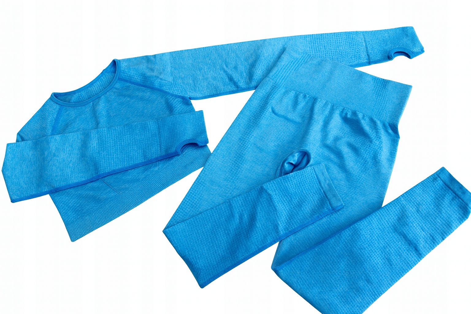 Niebieski komplet sportowy damski M legginsy i top z długim rękawem