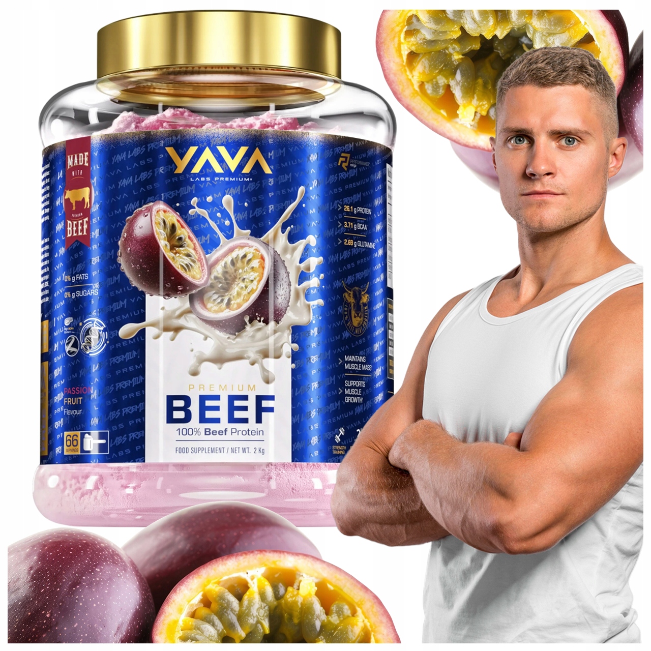 Yava Labs Prémiový Hovězí Protein 2 Kg Marakuja