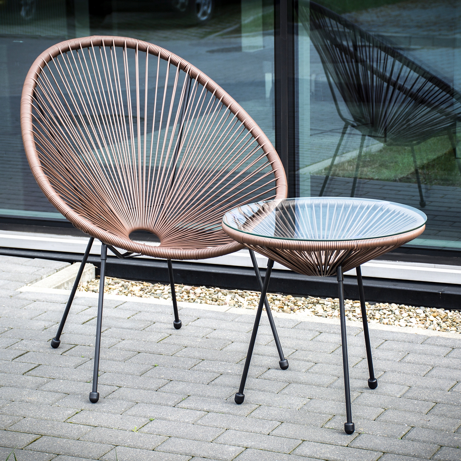 SZKLANY STOLIK OGRODOWY KAWOWY OKRĄGŁY STÓŁ NA BALKON MEBLE TECHNORATTAN Stan opakowania oryginalne