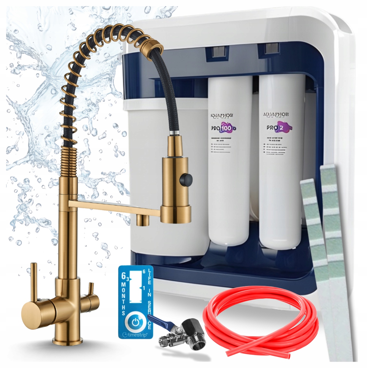 Kuchynská Batéria Zlato Kartáčovaný Filter Aquaphor Ro 202S Reverzná Osmóza