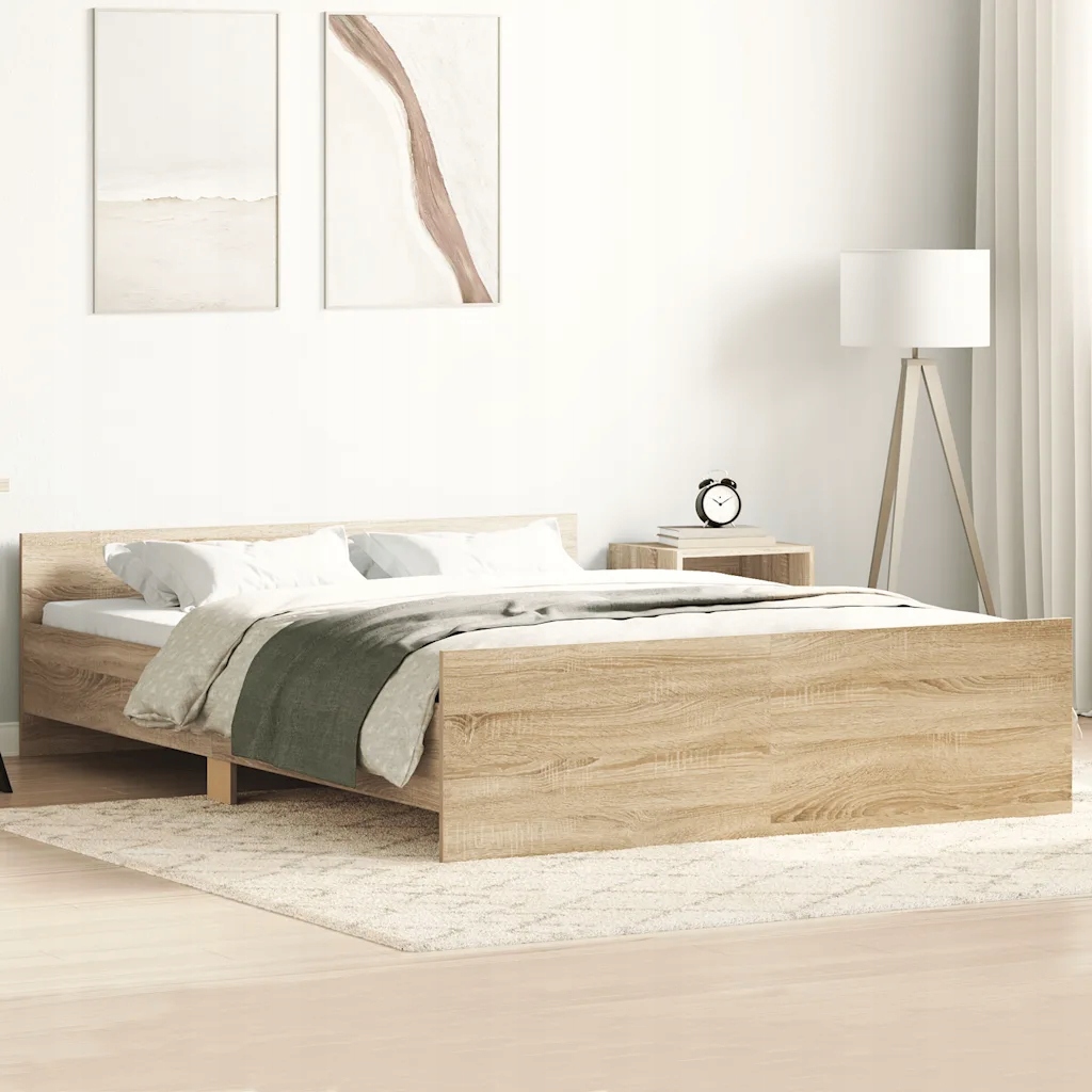 Rám postele s hlavovým a nožním čelem dub sonoma 150 x 200 cm Hnědá 3203756