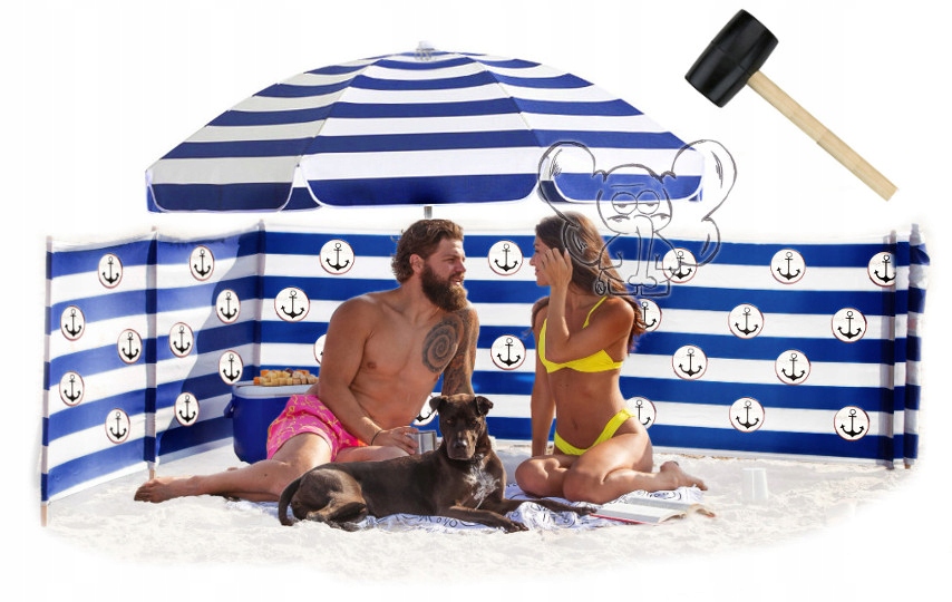 Parawan Plażowy 8m 800cm parasol 160cm młotek kotw