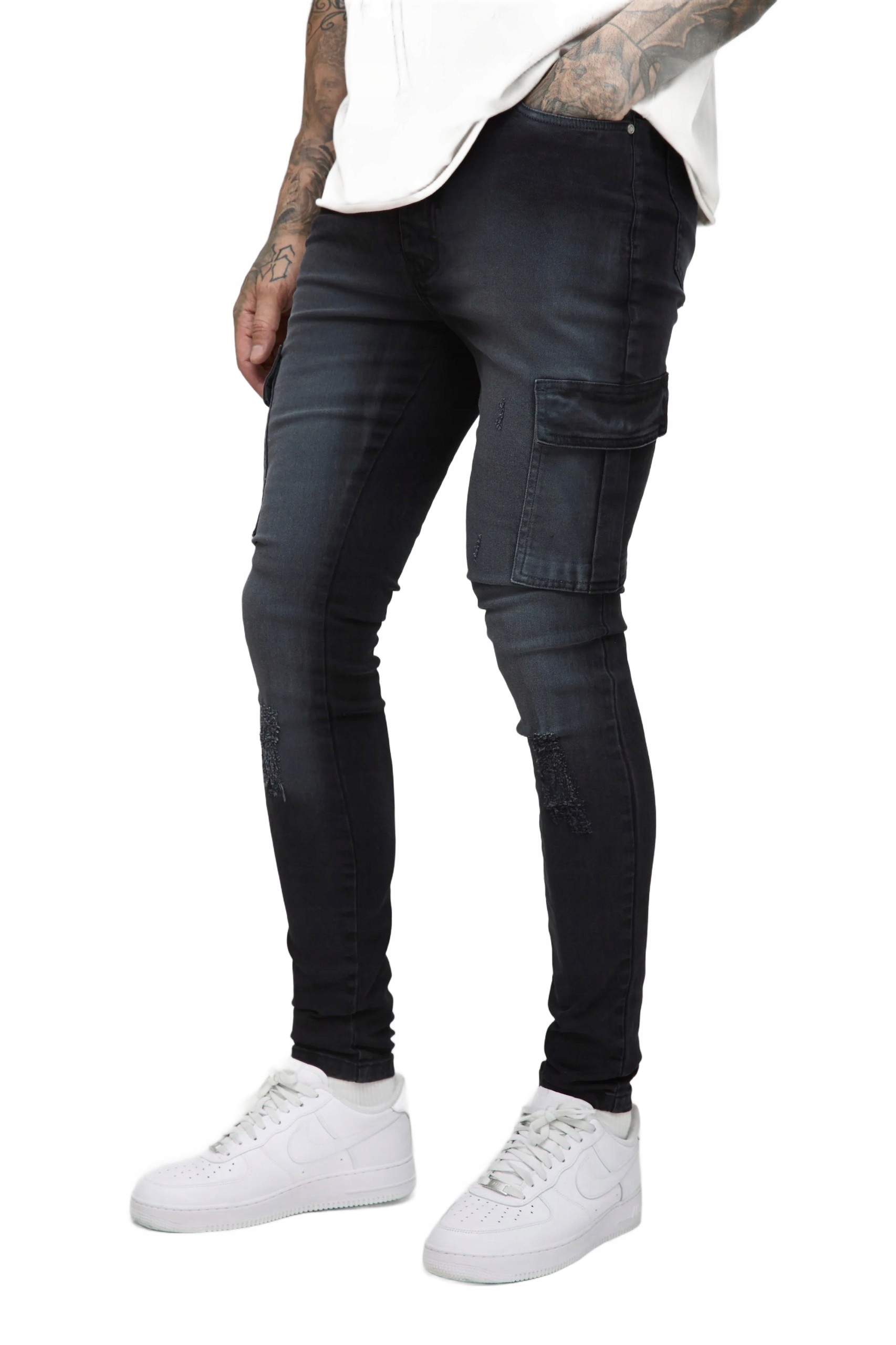 Boohooman Pánské Džíny S Trubičkami A Dírami, Černé 36 Z3A