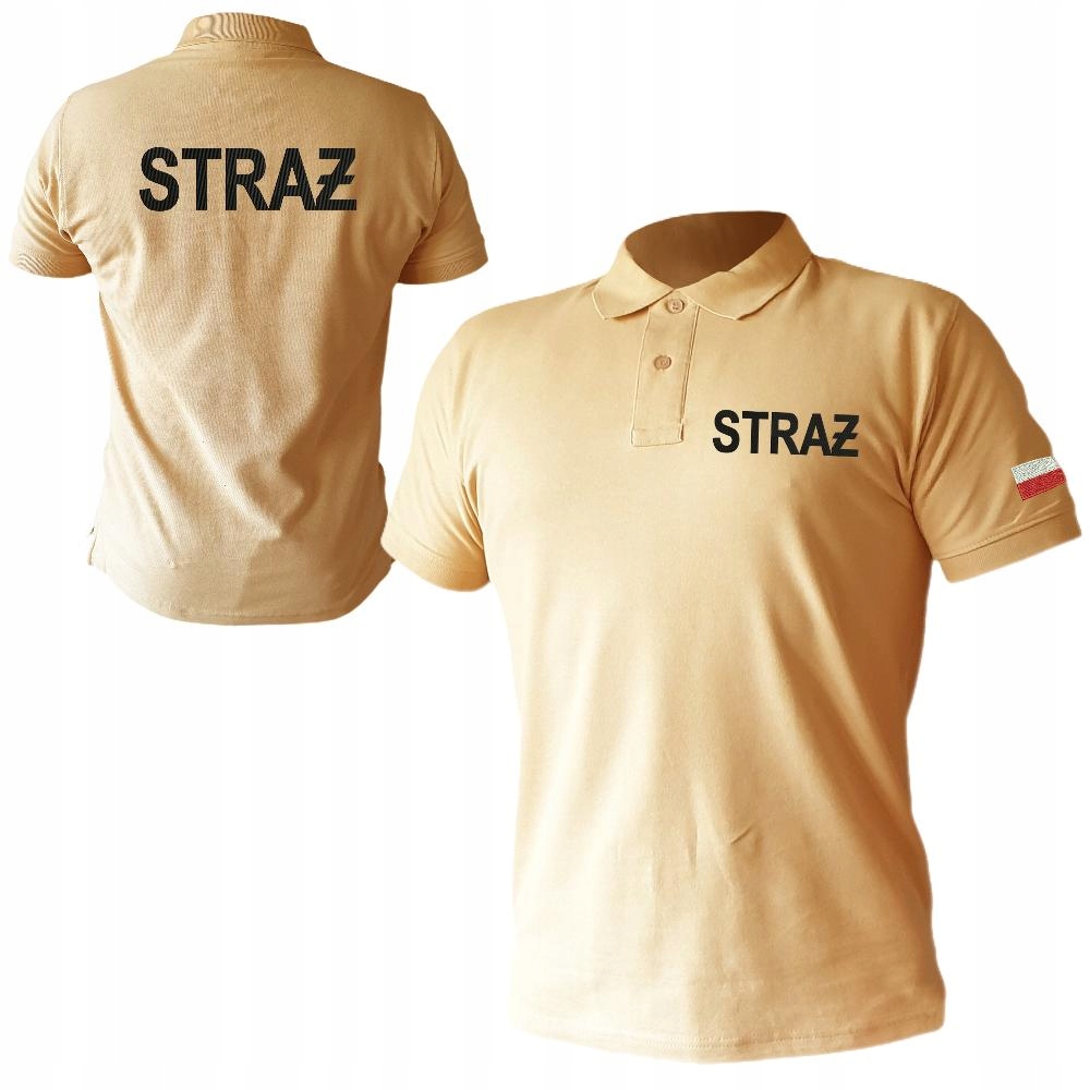Polo piaskowe haft STRAŻ z flagami na rękawach