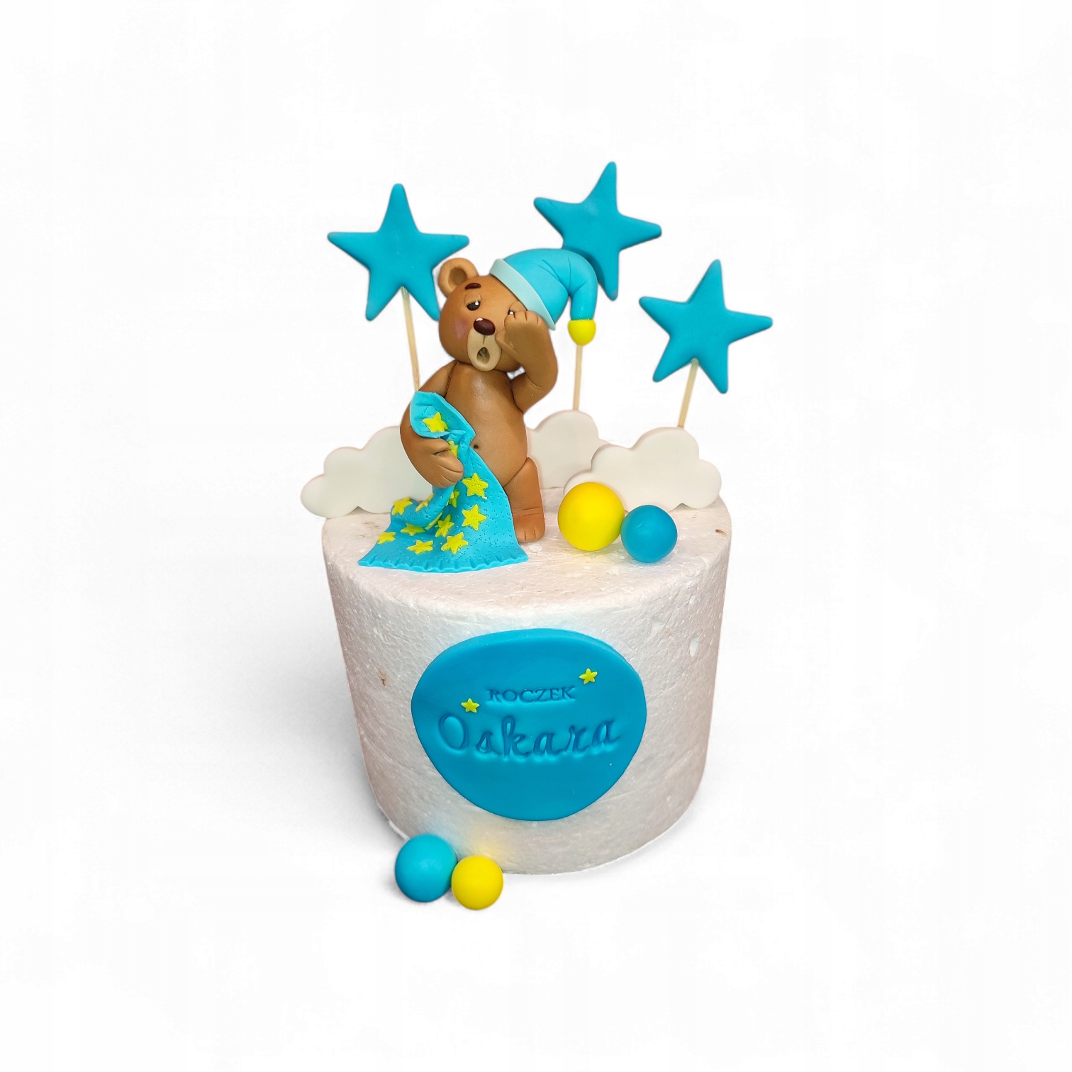 Figurka miś na tort roczek z masy cukrowej dekoracja