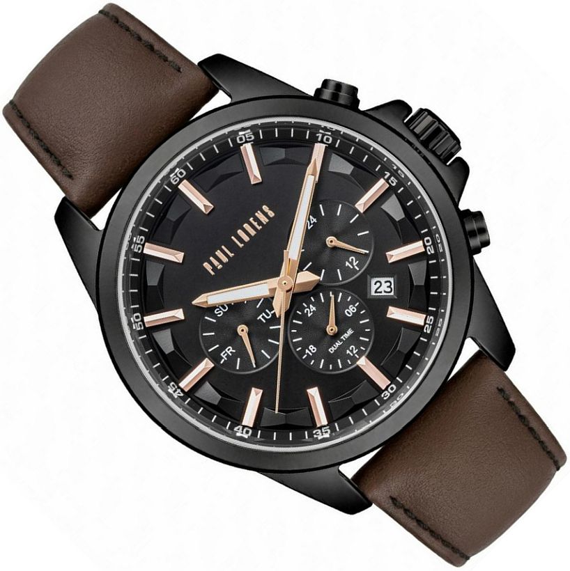Pánské Hodinky Paul Lorens PL20010A-1B3 Modní Ležérní Data Dual Time 44mm