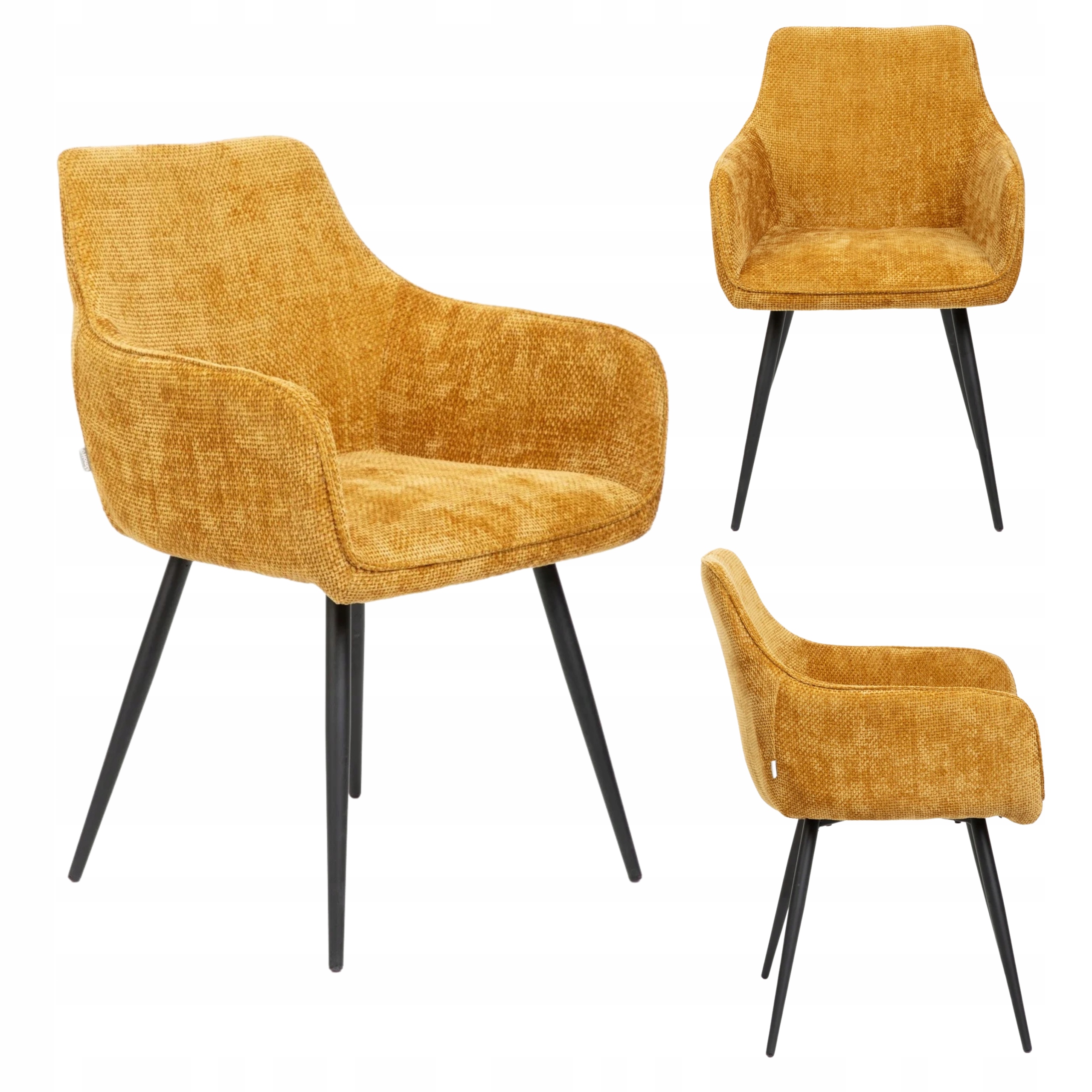 Krzesło tapicerowane Satori Pop musztardowe do salonu jadalni metalowe nogi