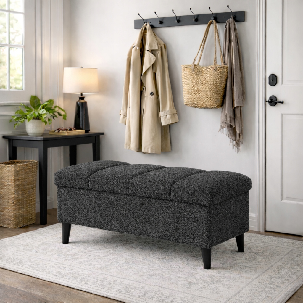 Pufa s úložným priestorom, otvárateľná taburetka, bouclé, čalúnená lavička 60 cm