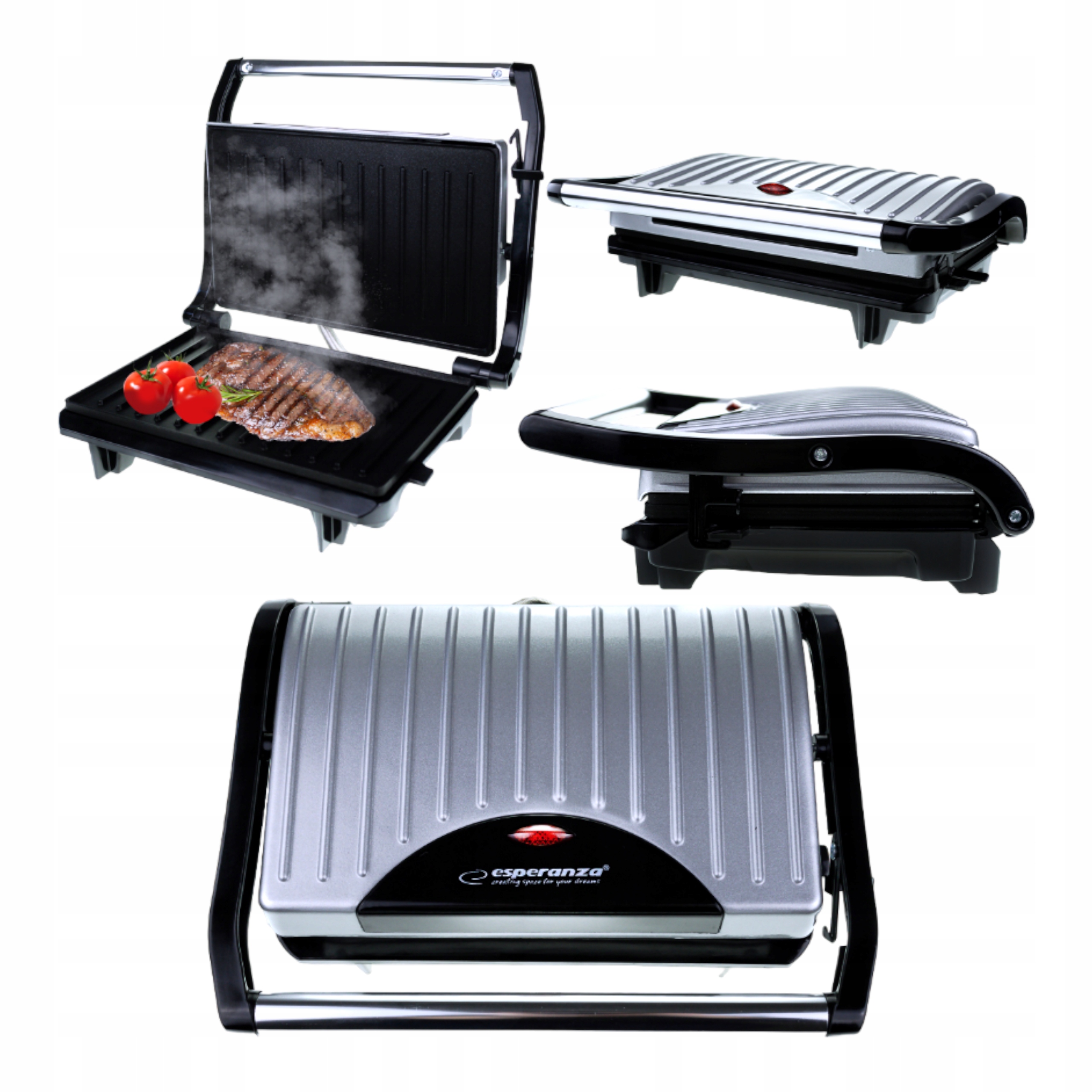 MOCNY GRILL ELEKTRYCZNY OPIEKACZ ROZKŁADANY NIEPRZYWIERAJĄCA POWŁOKA 750W Model Pizzaiola