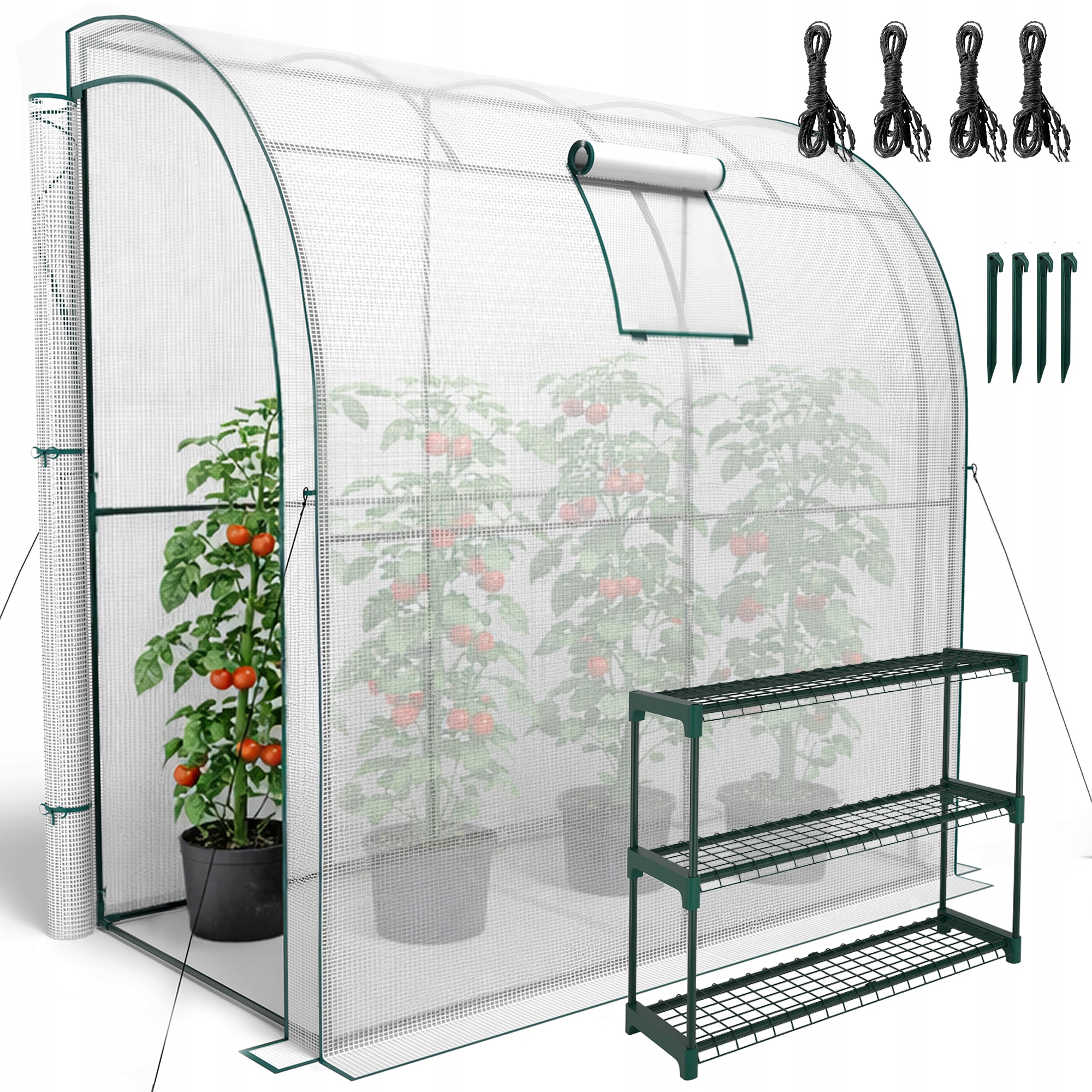 Zahradní Fóliový Tunel Skleník 2x1x2 UV-4 Nástěnná Fólie S Policemi