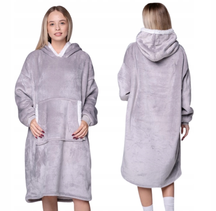 Koc oversize mikina Teplá Tlustá Mikinová Deka 2v1 XXL Světle Šedý Župan