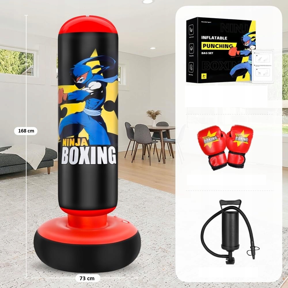 Worek Bokserski Dla Dzieci 168 CM Do Mma Stojący Z Rękawicami Pompką Zestaw