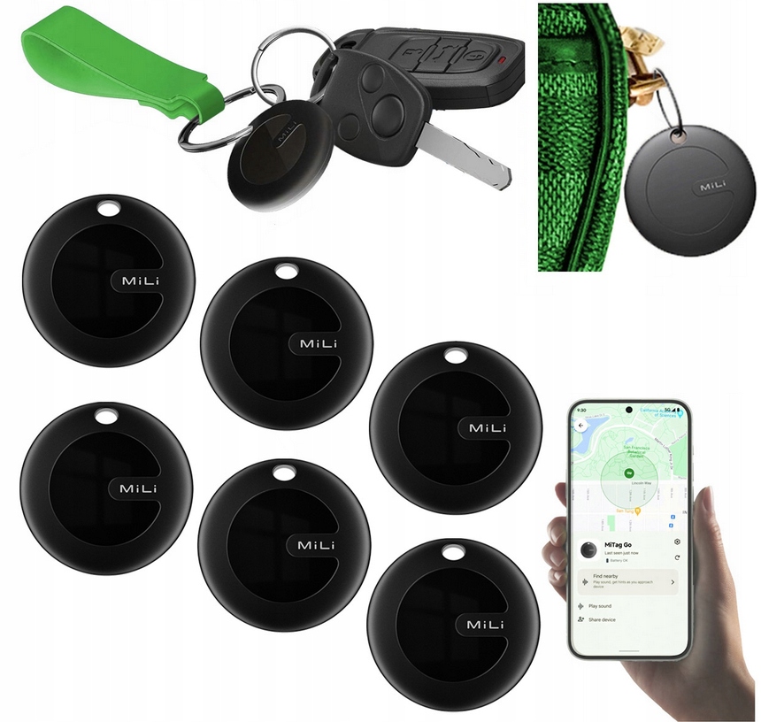 Lokalizator Gps 6x MiTag MiLi Android do plecaka kluczy bagażu dla psa