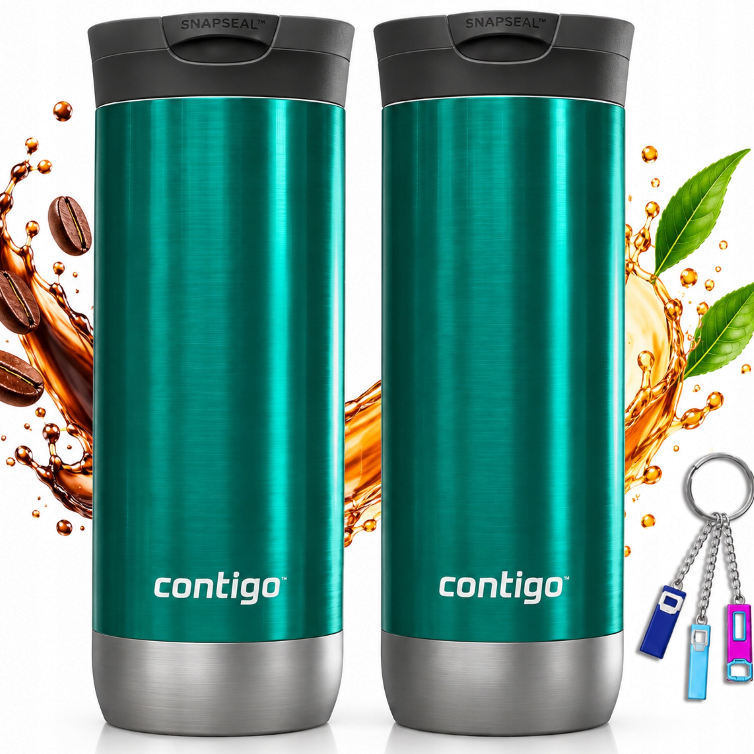2x Termohrnek Contigo Huron 2.0 590 ml Spirulina Přívěsek Na Klíče Bonus