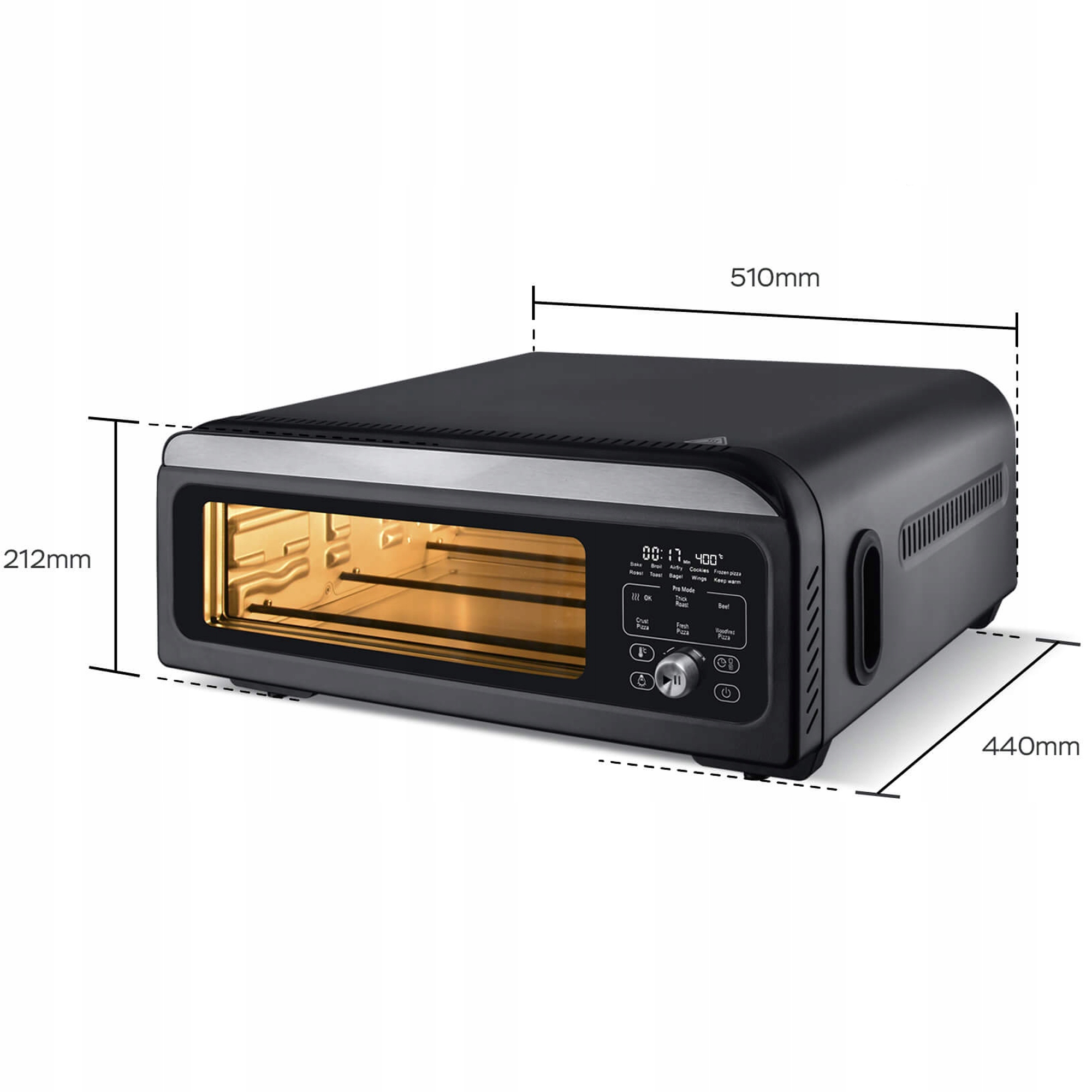 Piec do pizzy Turbotronic TT-PO12 BLACK 2000 W 51 cm x 21 cm Kod producenta MOCNY PIEC PIECYK DO PIZZY 400°C 2000W