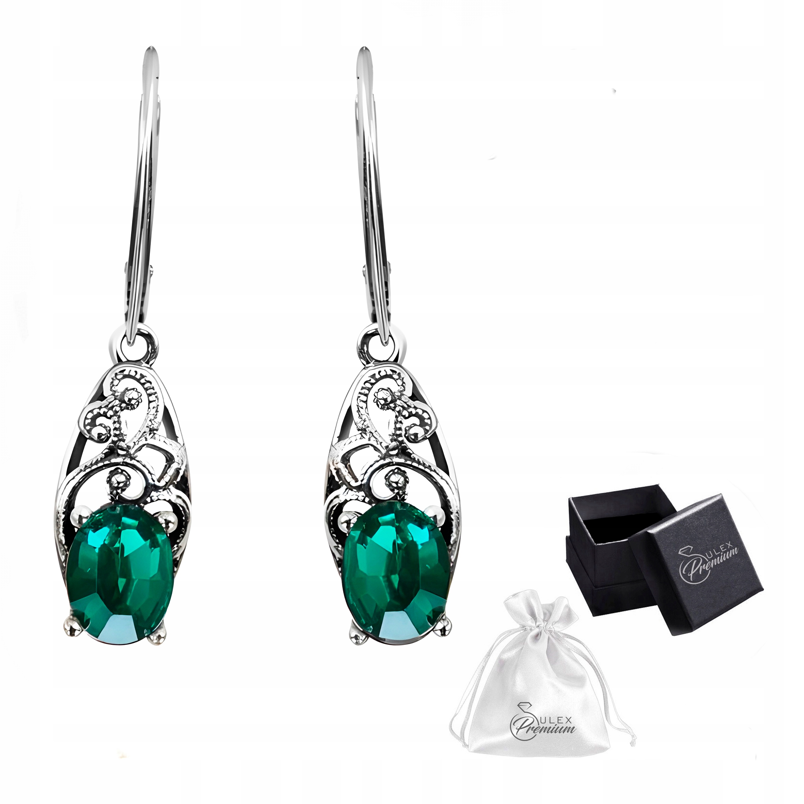 Stříbrné náušnice 925 Elegantní s křišťálem Emerald pro ni