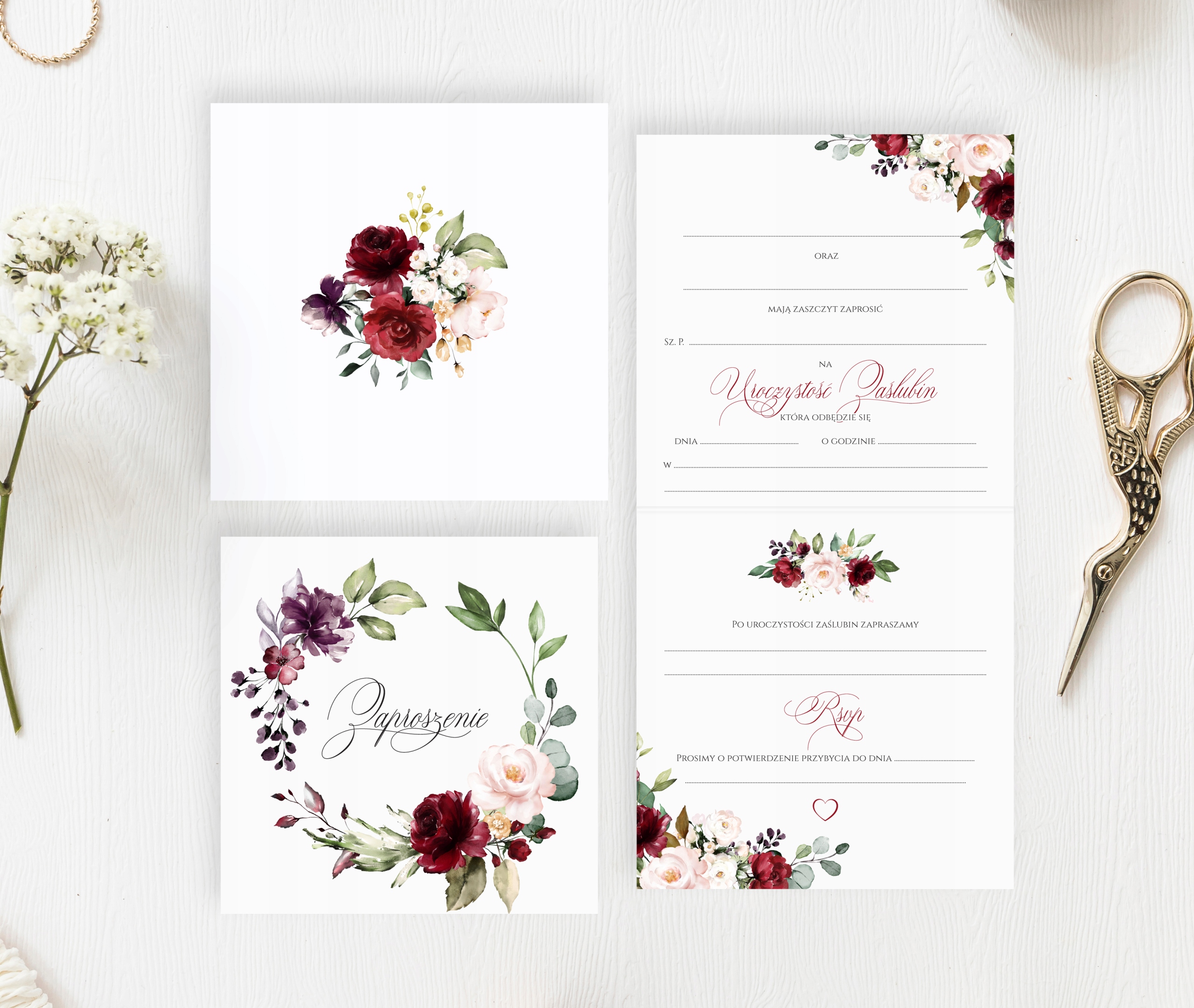 ZAPROSZENIA Ślubne, Na Ślub 10 sztuk PAPIER MAT Kolor dominujący wielokolorowy