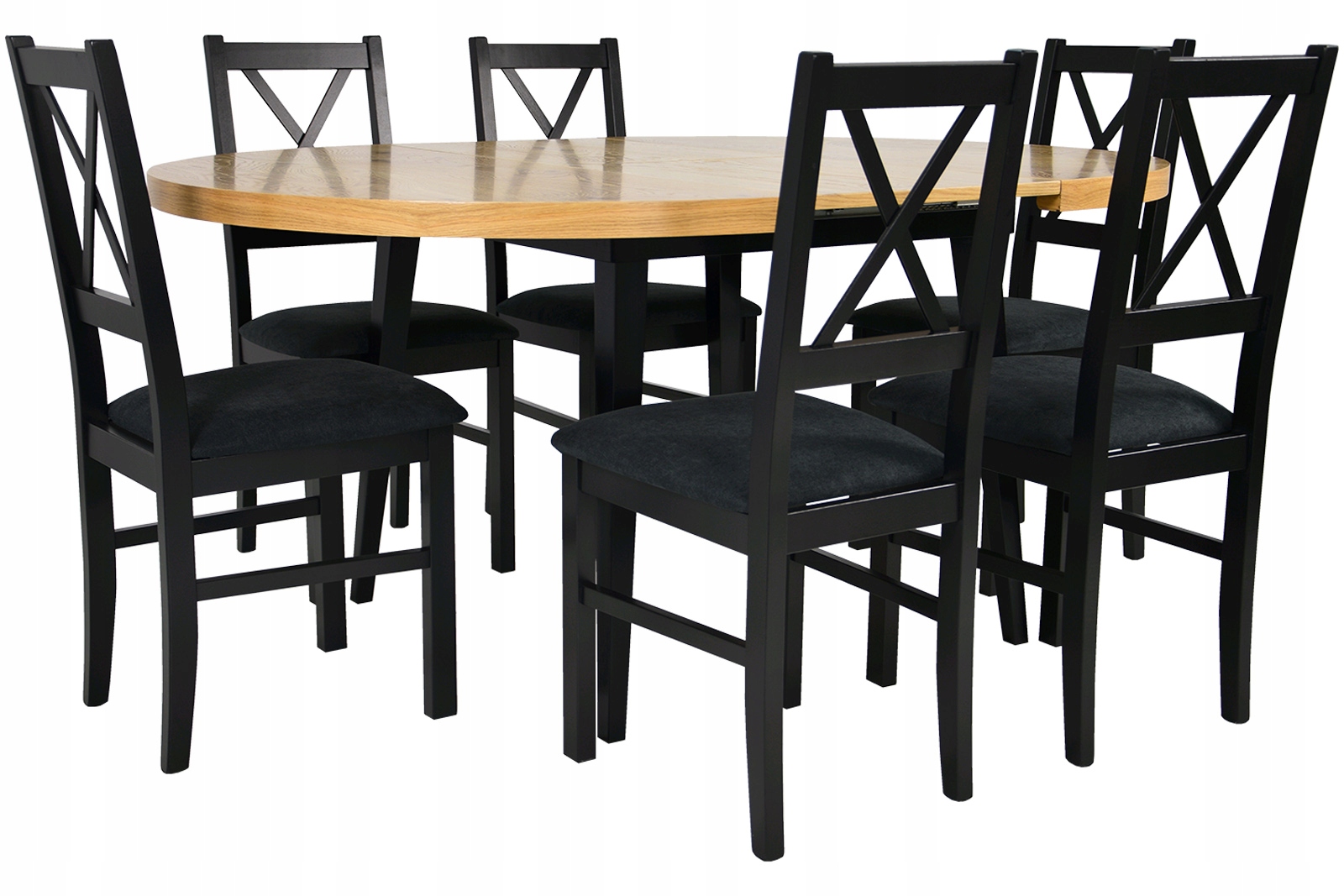 Okrągły duży stół 120/165 z krzesłami 6 sztuk