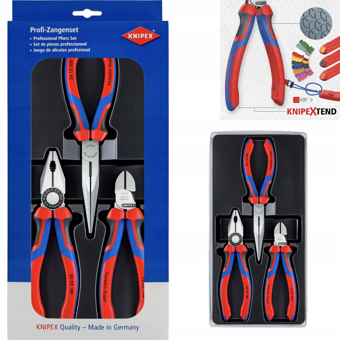 Knipex 00 20 11 zestaw szczypce dla monterów 3 sztuki Nowy model Knipextend