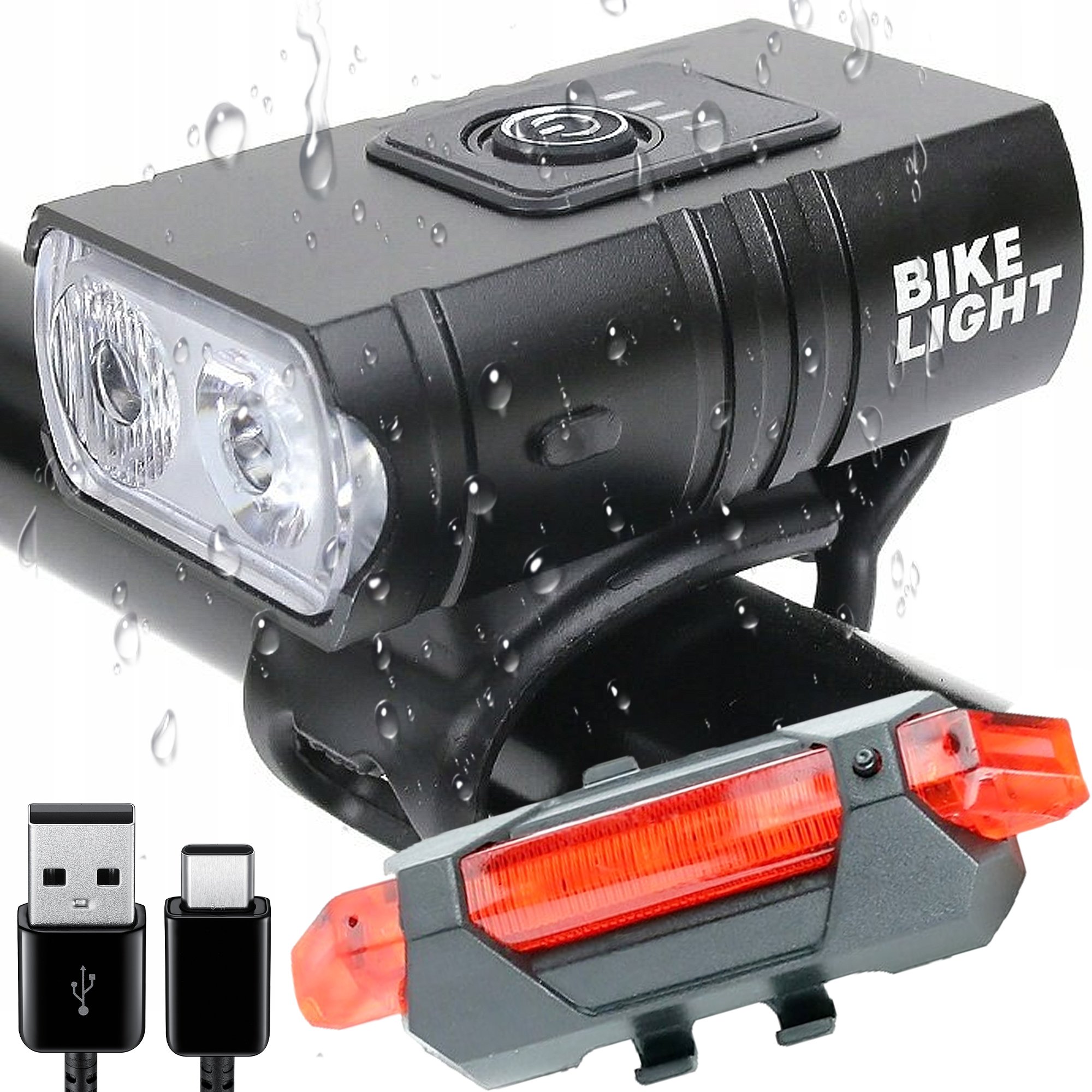 2x LAMPKA ROWEROWA PRZEDNIA TYLNA MOCNA LED ZESTAW USB PRZÓD TYŁ