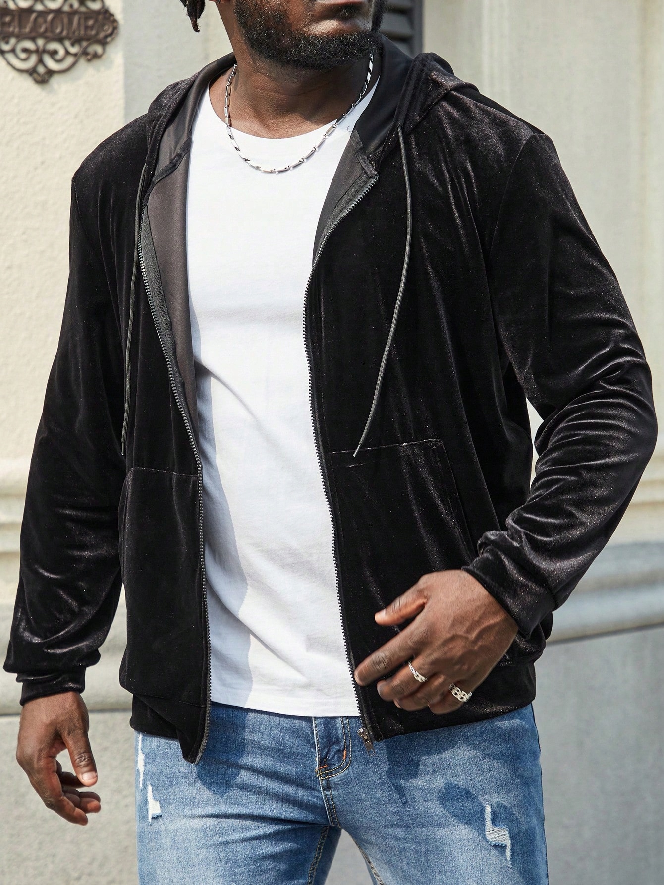 Pánská Mikina S Kapucí Černá Casual Shein 5XL