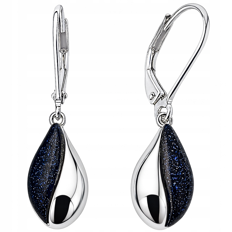 Kolczyki srebrne wiszące czarne noc kairu srebro próba 925