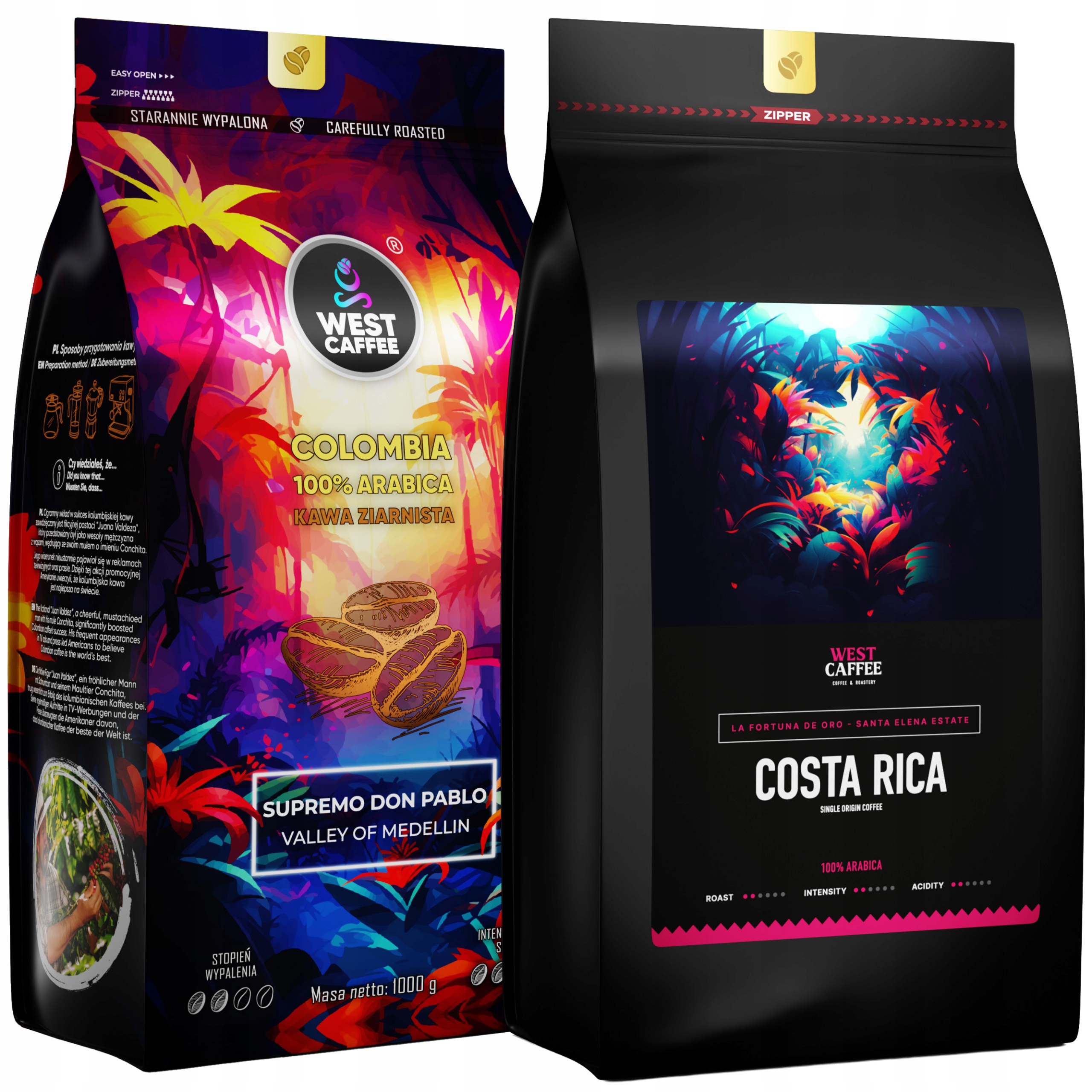 Levně Káva Zrnková 2kg Sada Kostarika Kolumbie 100% Arabica Čerstvě Pražená