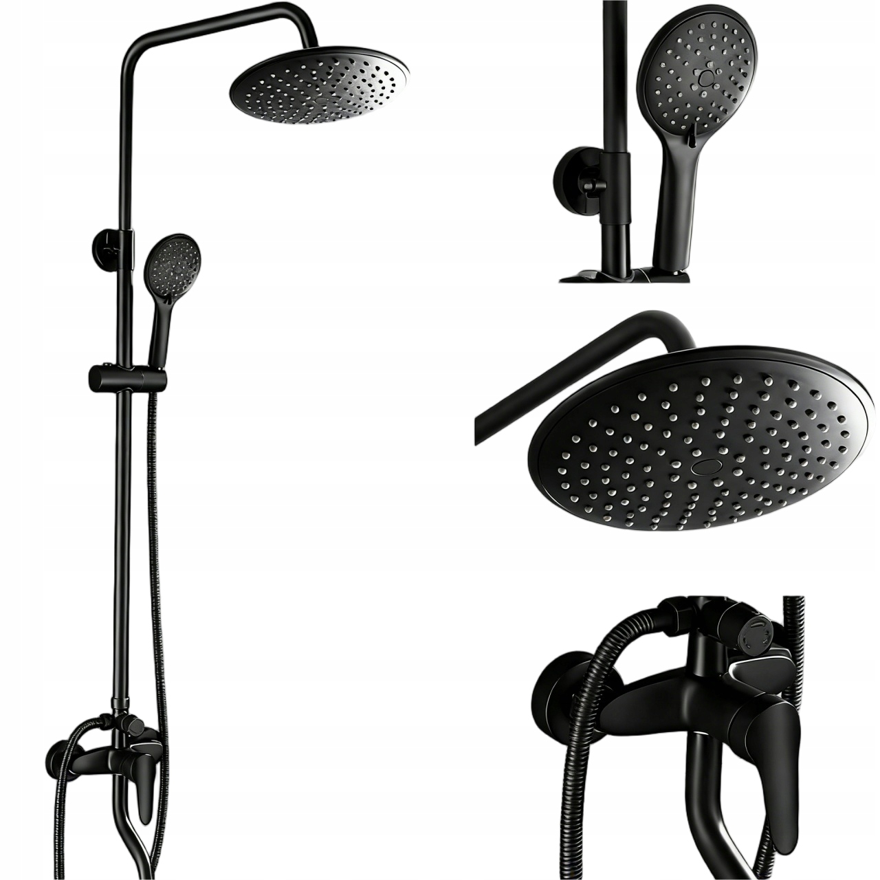 Nástenná Kúpeľňová Sprchová Batéria S Dažďovou Sprchou, Čierna