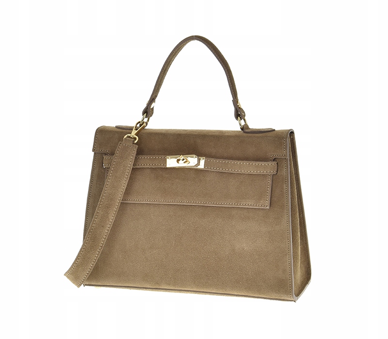 Dámská italská kabelka kufřík mokka mocha kůže semiš hnědá kožená