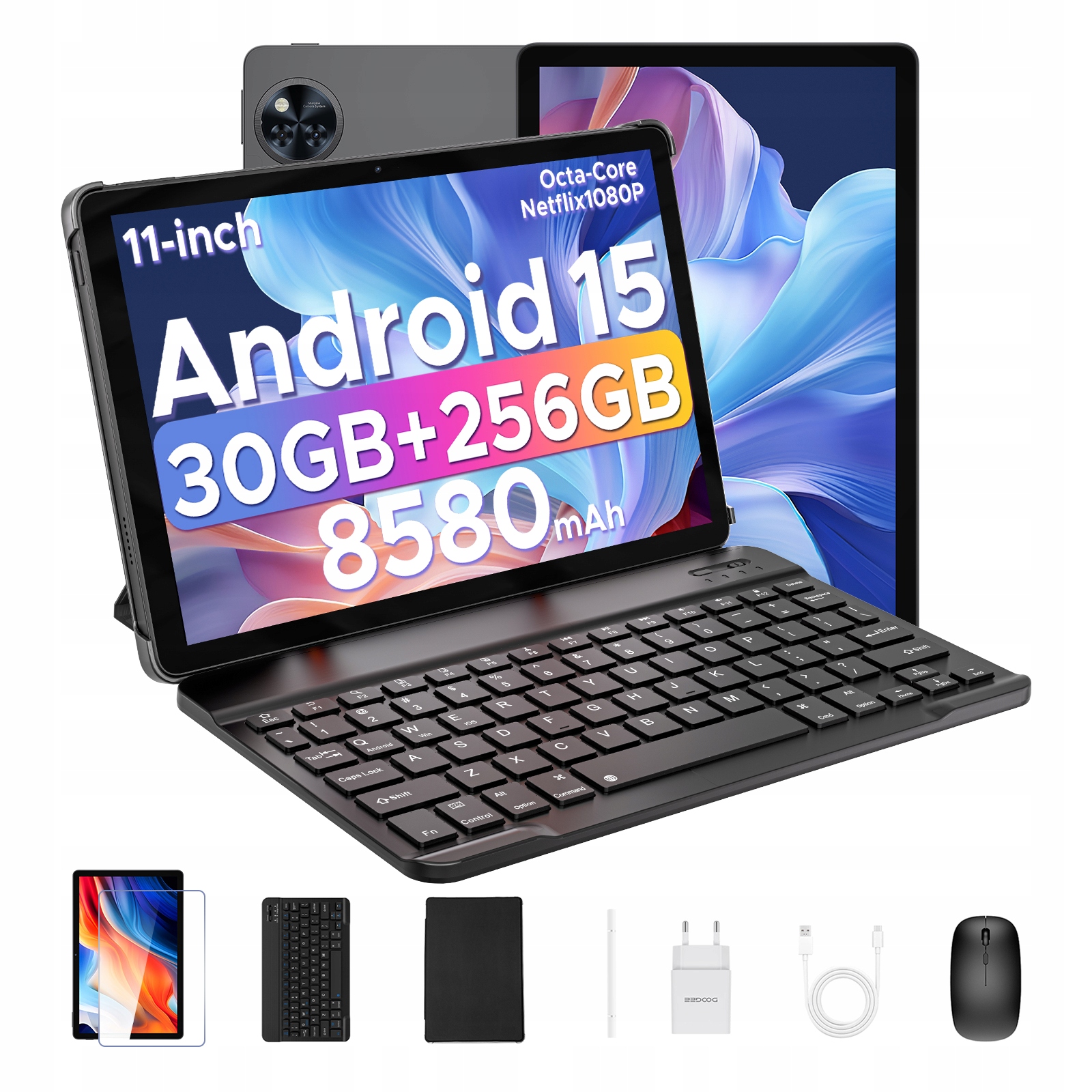 Doogee U11PRO 11" Android 15 Tablet, 30GB Ram 256GB Úložiště, 8580mAh Baterie, 13MP Fotoaparát, 90Hz Displej, Otg, Wifi 6, Klávesnice