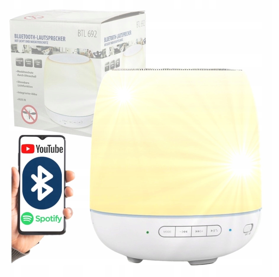 Bezdrátový Reproduktor Bluetooth Led Domácí Kempingová Lampa Bílá Proti Komárům