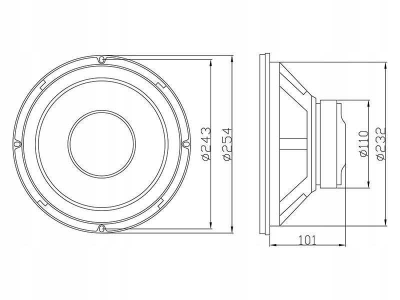 GŁOŚNIK UNIWERSALNY NISKOTONOWY 10'' 200W 8 Ohm Model B-250