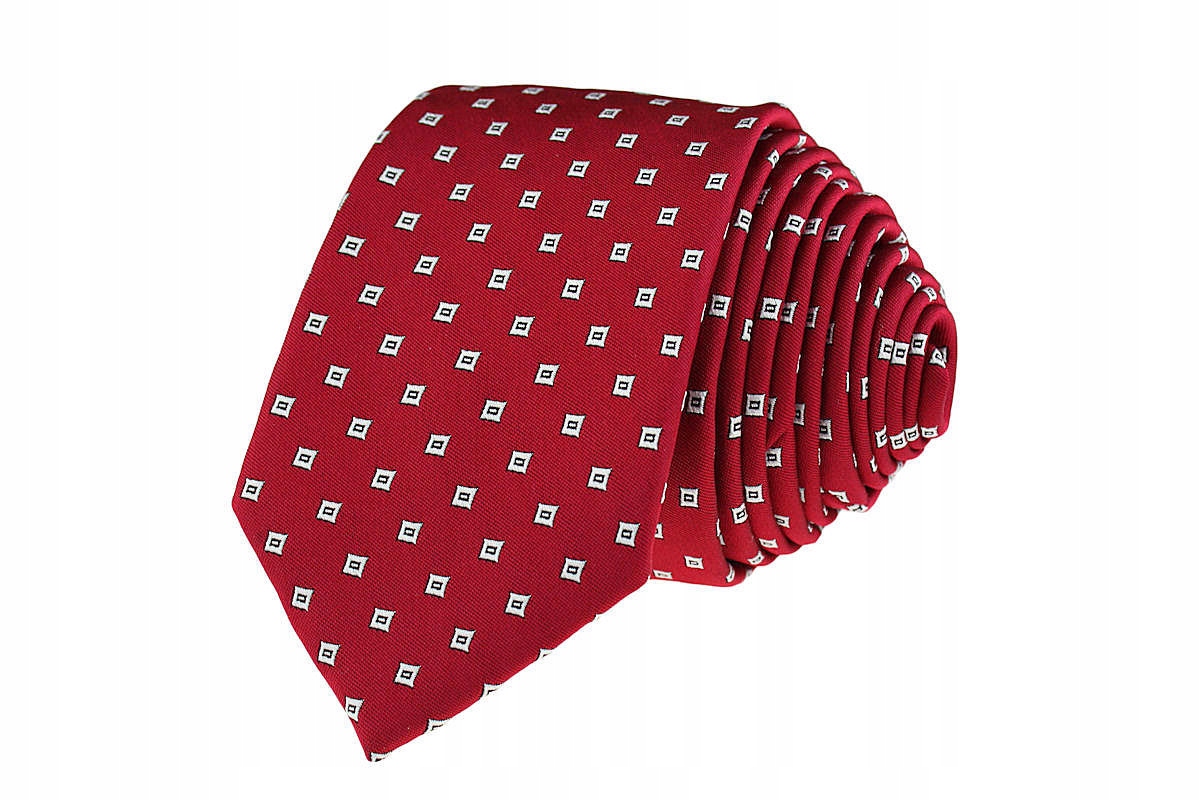 WĄSKI KRAWAT SLIM 6 cm CZERWONY W BIAŁE KWADRACIKI