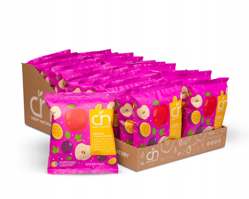 Jablko s příchutí marakuji 24 ks Crispy Natural sušená jablka sušené ovoce