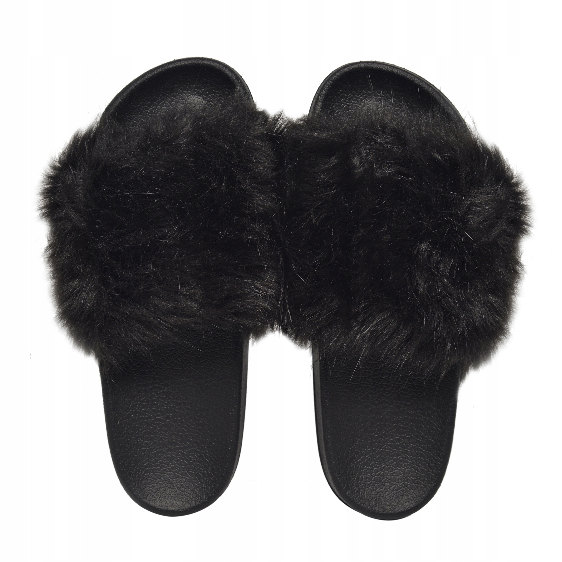 KLAPKI DAMSKIE CZARNE FUTERKO ŁAPCIE Z FUTERKIEM