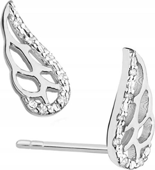 Zlaté náušnice 585 křídla diamanty bílé zlato elegantní vzor pro ni