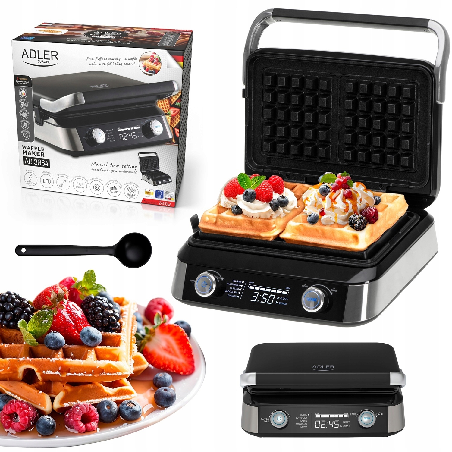 Vaflovač Na 2 Velké Křupavé Vafle XXL Regulace Teploty °C 2400W Led