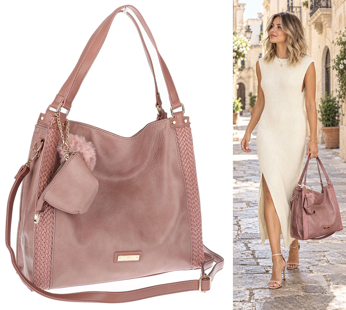 Dámská shopper kabelka velká taška přes rameno A4 prostorná módní CH625 Růžová