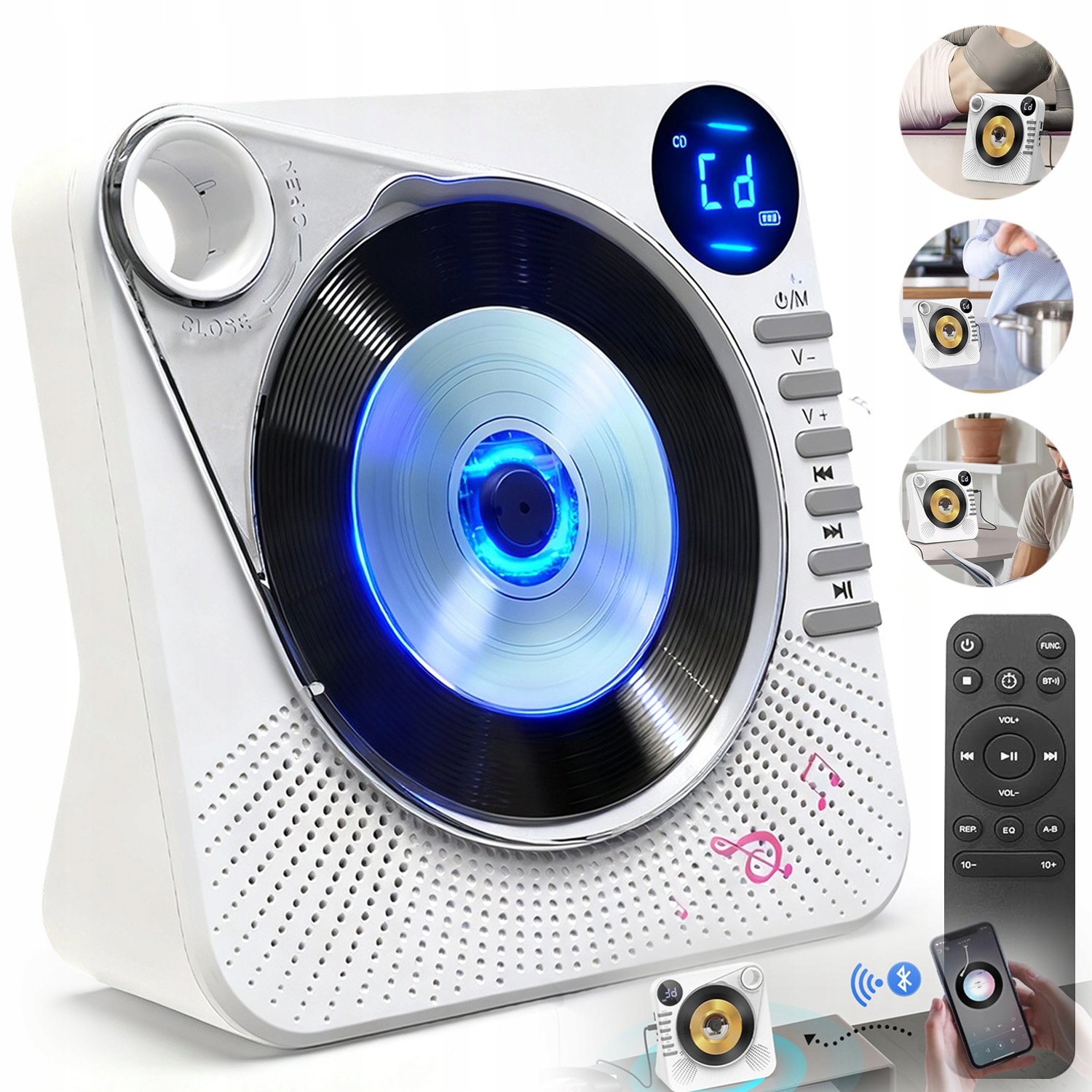 Přenosný CD Přehrávač Bluetooth Reproduktor Rádio Aux Usb Fm HiFi MP3 S LCD