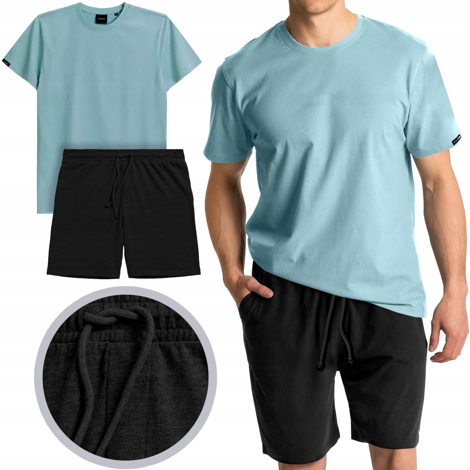 Atlantic pánské pyžamo domácí krátké kraťasy na zavazování kapsy modr. XXL