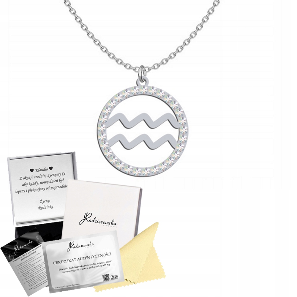 Stříbrný náhrdelník Znamení zvěrokruhu Vodnář 925 Zodiac Dárek Dedikace Bonus
