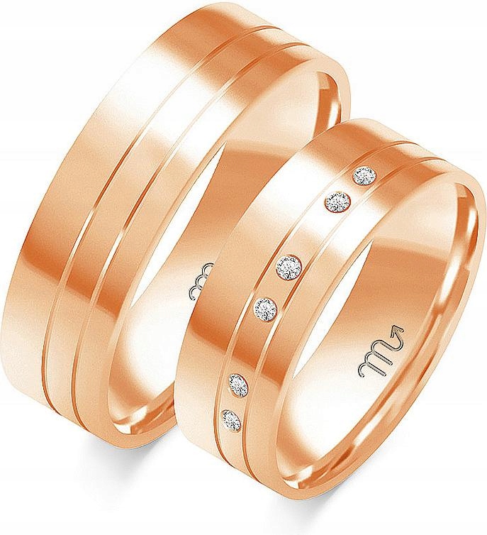 Růžové zlaté snubní prsteny svatba 585 r 32 33 34 model dámské pánské gravírování