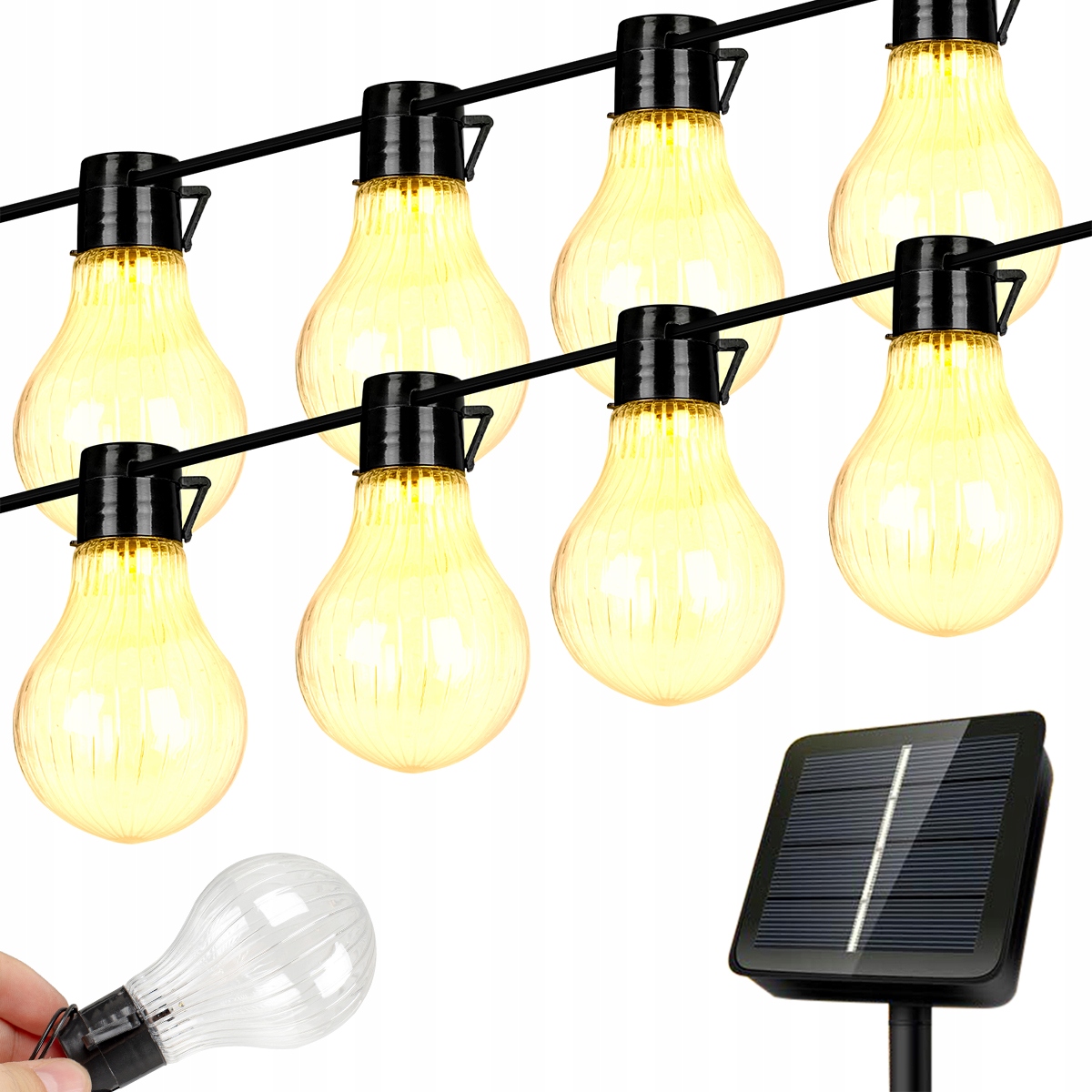 LAMPA SOLARNA GIRLANDA OGRODOWA ŁAŃCUCH ŚWIETLNY 20 LED BIAŁA CIEPŁA 5,8m