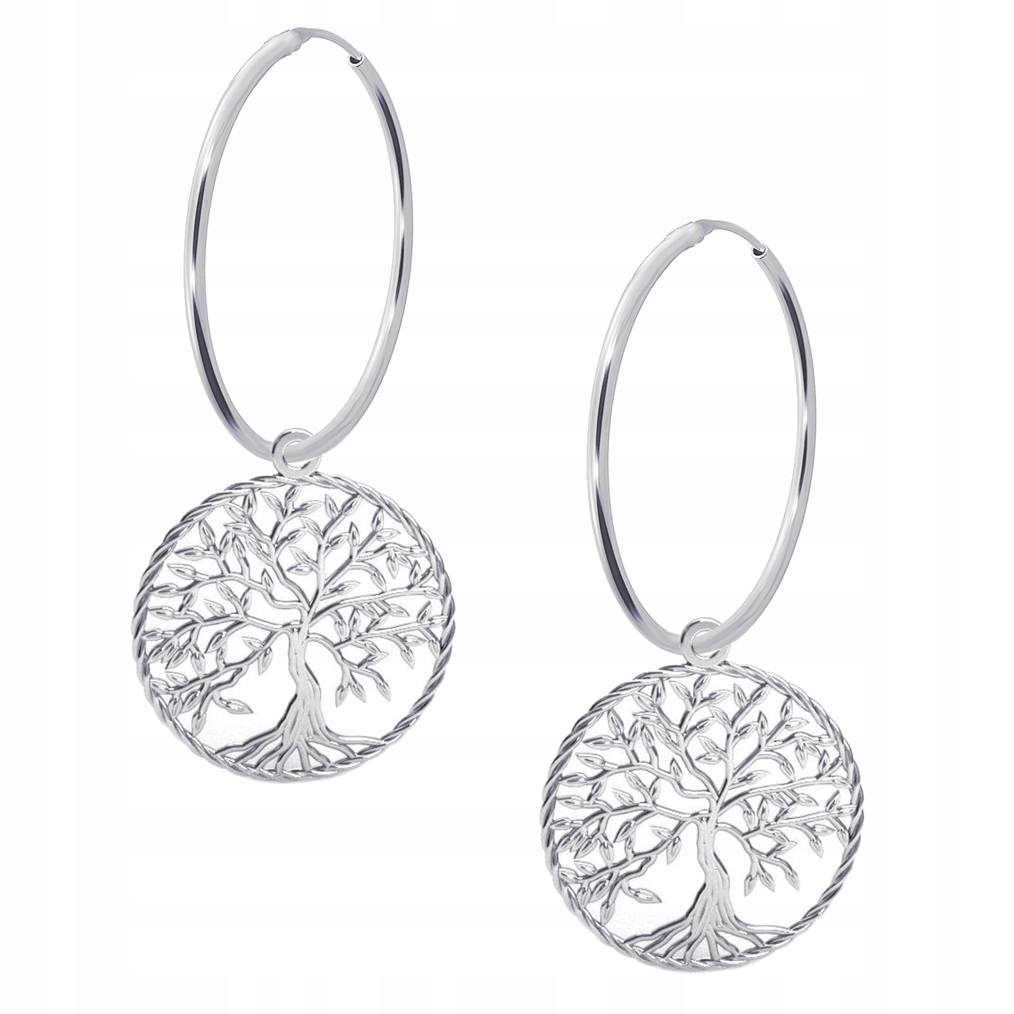 Stříbrné náušnice Velké kruhy Strom života v kruhu Stříbro 925 Symbol rovnováhy