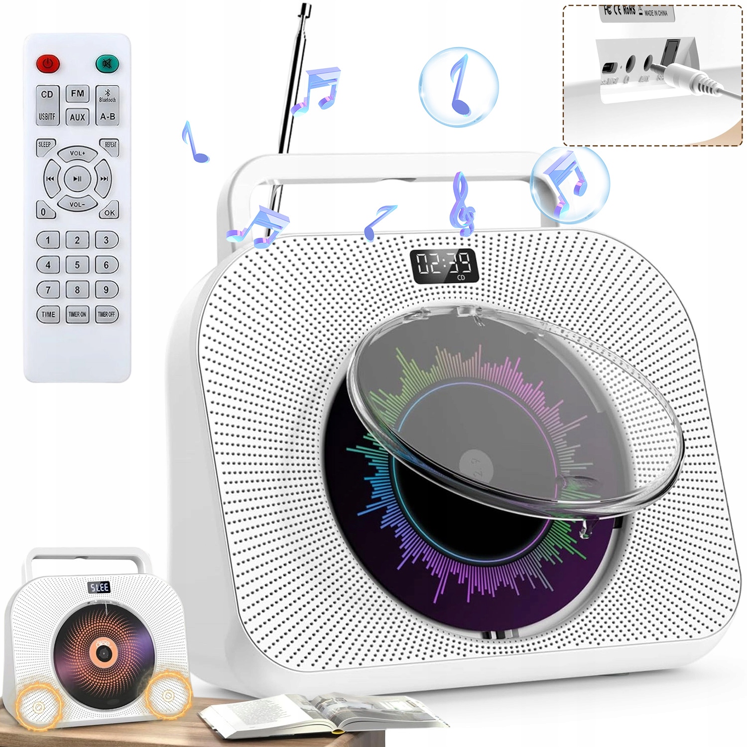 Přenosný Bluetooth 5.0 CD Přehrávač Namontovaný Na Stěnu S Fm Rádiem